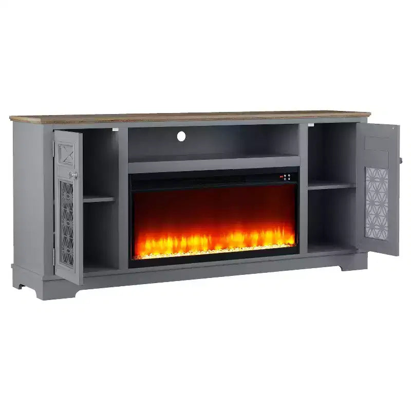 Mobile TV Festivo Farmhouse da 70" per TV fino a 80" con camino, Grigio