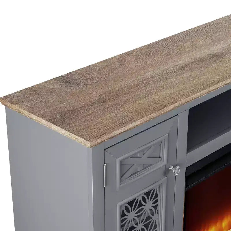 Mobile TV Festivo Farmhouse da 70" per TV fino a 80" con camino, Grigio
