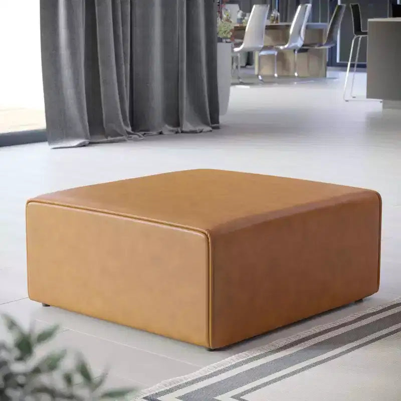 Mingle Pouf in Ecopelle Velluto Cuoio - Modway: Moderna Seduta Quadrata Imbottita, Ecopelle, Struttura in Legno, 94x94x39.4 cm