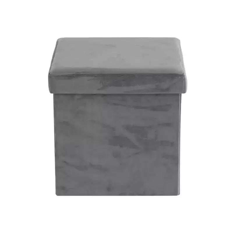Olivia & May Sgabello Contenitore Moderno in Tessuto Grigio: Rivestimento in Velluto, Struttura in Metallo, Design con Coperchio Sollevabile, Nessun Montaggio Richiesto