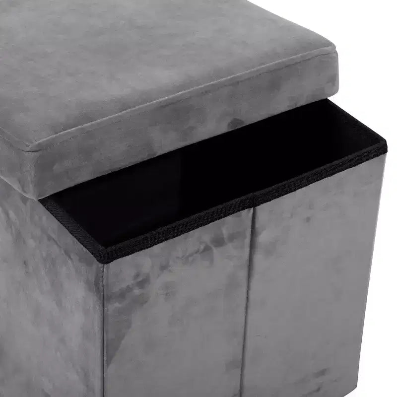 Olivia & May Sgabello Contenitore Moderno in Tessuto Grigio: Rivestimento in Velluto, Struttura in Metallo, Design con Coperchio Sollevabile, Nessun Montaggio Richiesto