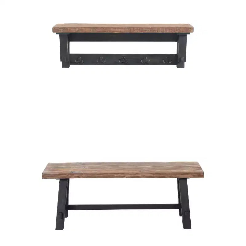 Set panca e ripiano portaoggetti con gancio in legno massiccio Odin 42" nero - Alaterre Furniture: design rustico industriale, struttura in pino
