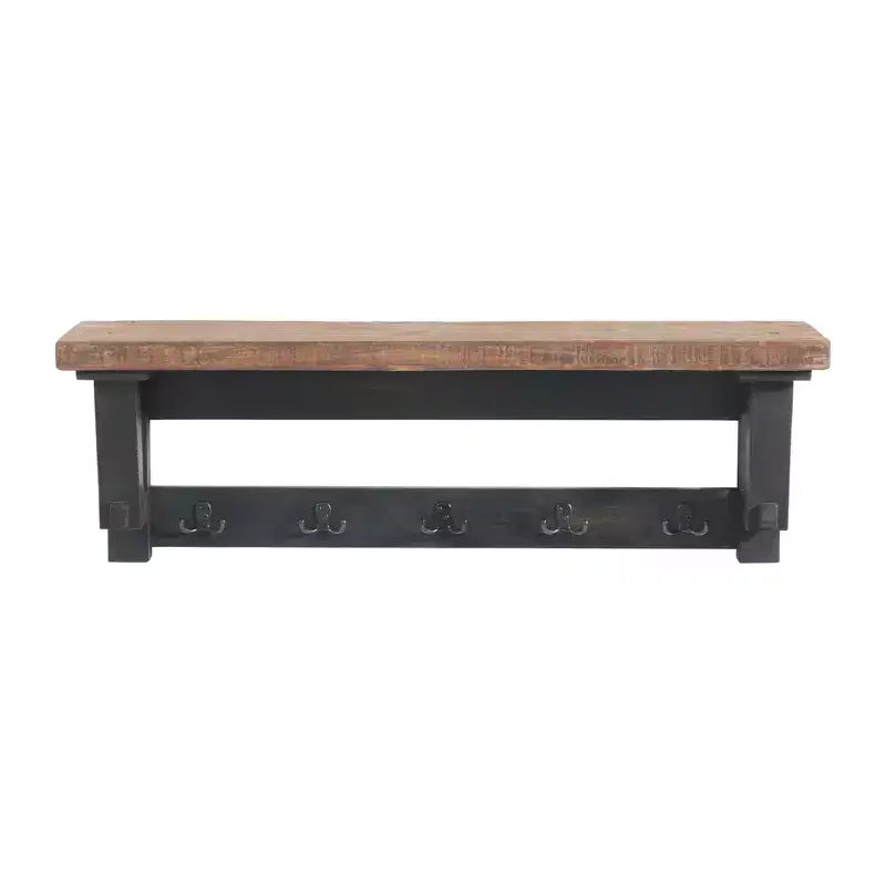 Set panca e ripiano portaoggetti con gancio in legno massiccio Odin 42" nero - Alaterre Furniture: design rustico industriale, struttura in pino