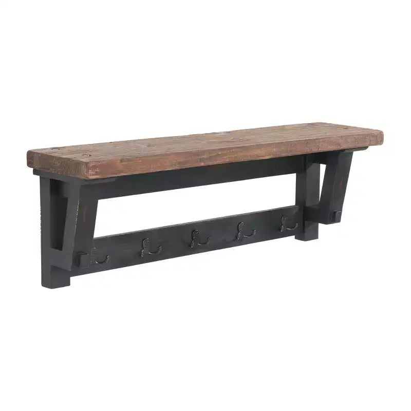 Set panca e ripiano portaoggetti con gancio in legno massiccio Odin 42" nero - Alaterre Furniture: design rustico industriale, struttura in pino