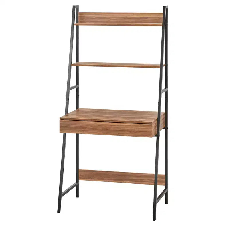Scrivania e Scaffale a Scala 2 pezzi Noce/Nero: Scrivania con Mensola Inclinata con Ripiani Aperti, MDF e Telaio in Metallo