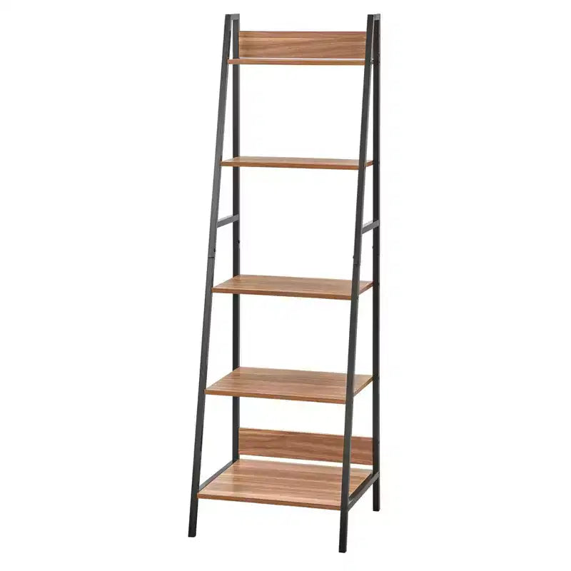 Scrivania e Scaffale a Scala 2 pezzi Noce/Nero: Scrivania con Mensola Inclinata con Ripiani Aperti, MDF e Telaio in Metallo