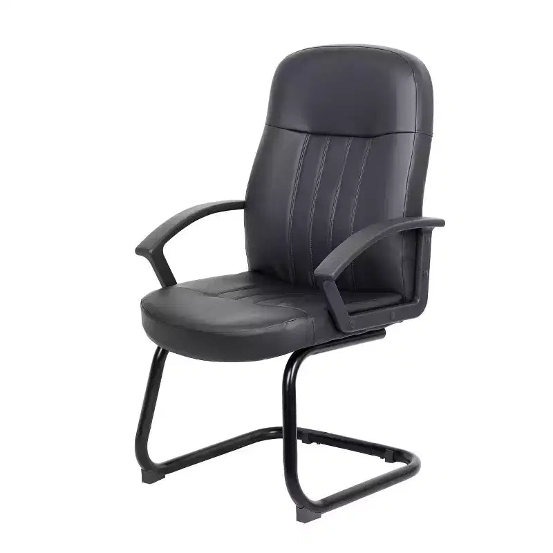 Sedia da Ufficio per Ospiti in Pelle Nera - Boss Office Products: Struttura in Metallo, Imbottita, Braccioli Fissi, Pulire a Macchia