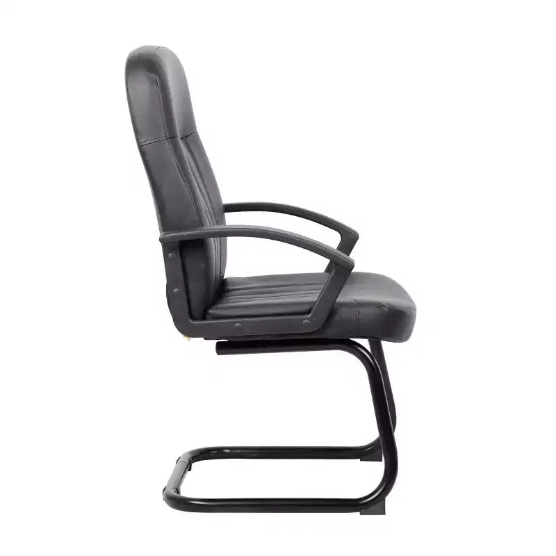 Sedia da Ufficio per Ospiti in Pelle Nera - Boss Office Products: Struttura in Metallo, Imbottita, Braccioli Fissi, Pulire a Macchia