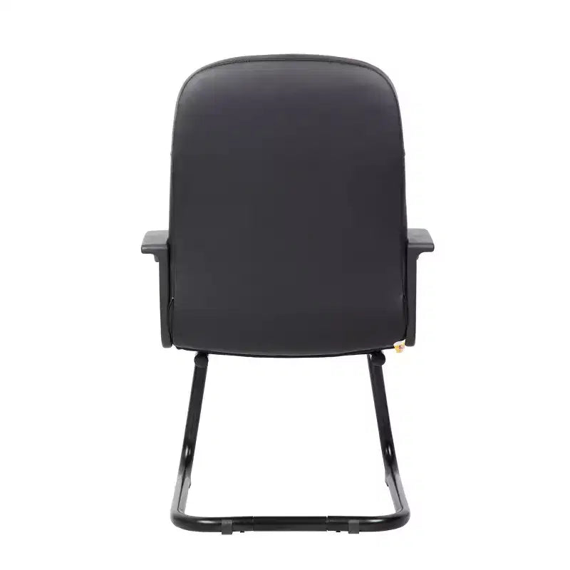 Sedia da Ufficio per Ospiti in Pelle Nera - Boss Office Products: Struttura in Metallo, Imbottita, Braccioli Fissi, Pulire a Macchia