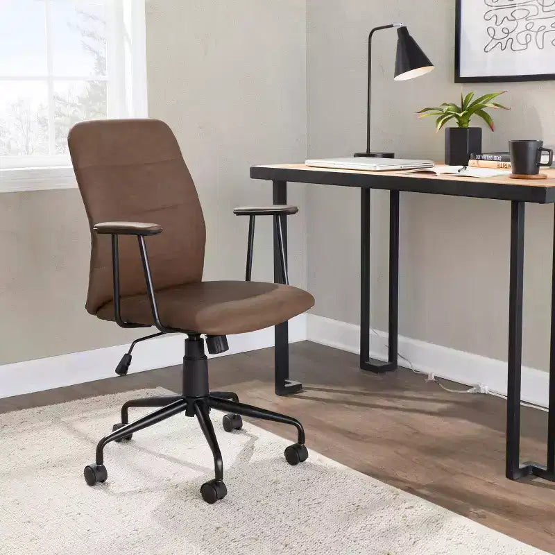 LumiSource Fredrick Sedia da ufficio, metallo nero/PU effetto caffè