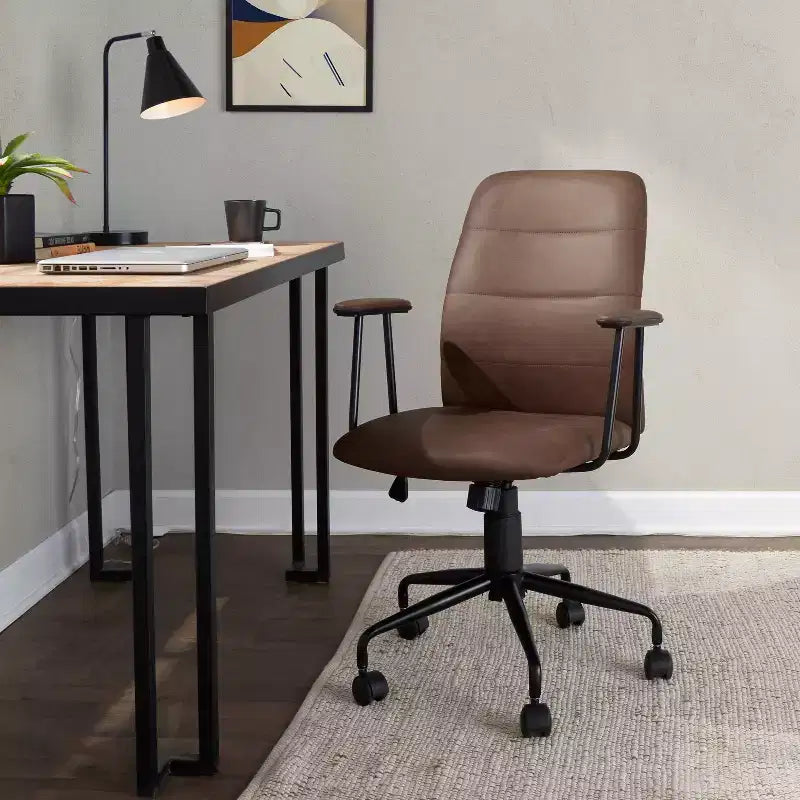LumiSource Fredrick Sedia da ufficio, metallo nero/PU effetto caffè