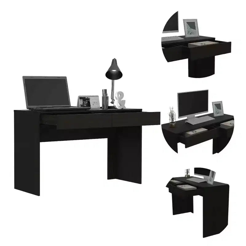 Scrivania per computer Suncheon Nera - Boahaus: Scrivania moderna da ufficio con laminato in legno resistente ai graffi, cassetto multiuso
