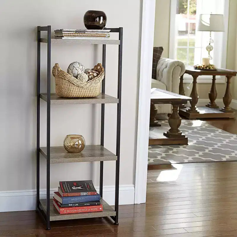 Household Essentials 47.2" Jamestown Libreria stretta a 4 ripiani Nera: Struttura in metallo, Richiesto assemblaggio per adulti