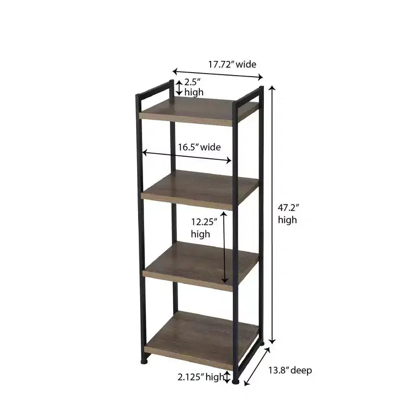 Household Essentials 47.2" Jamestown Libreria stretta a 4 ripiani Nera: Struttura in metallo, Richiesto assemblaggio per adulti