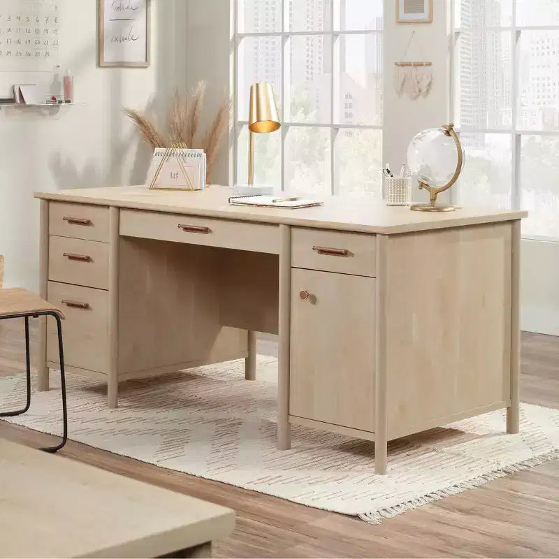 Scrivania direzionale Whitaker Point in acero naturale - Sauder: Mobili per l'home office con contenitore e vassoio per tastiera