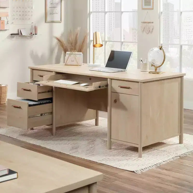 Scrivania direzionale Whitaker Point in acero naturale - Sauder: Mobili per l'home office con contenitore e vassoio per tastiera