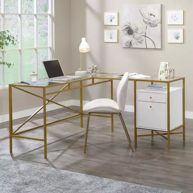 Scrivania angolare con piano in vetro Sauder Harper Heights, bianca