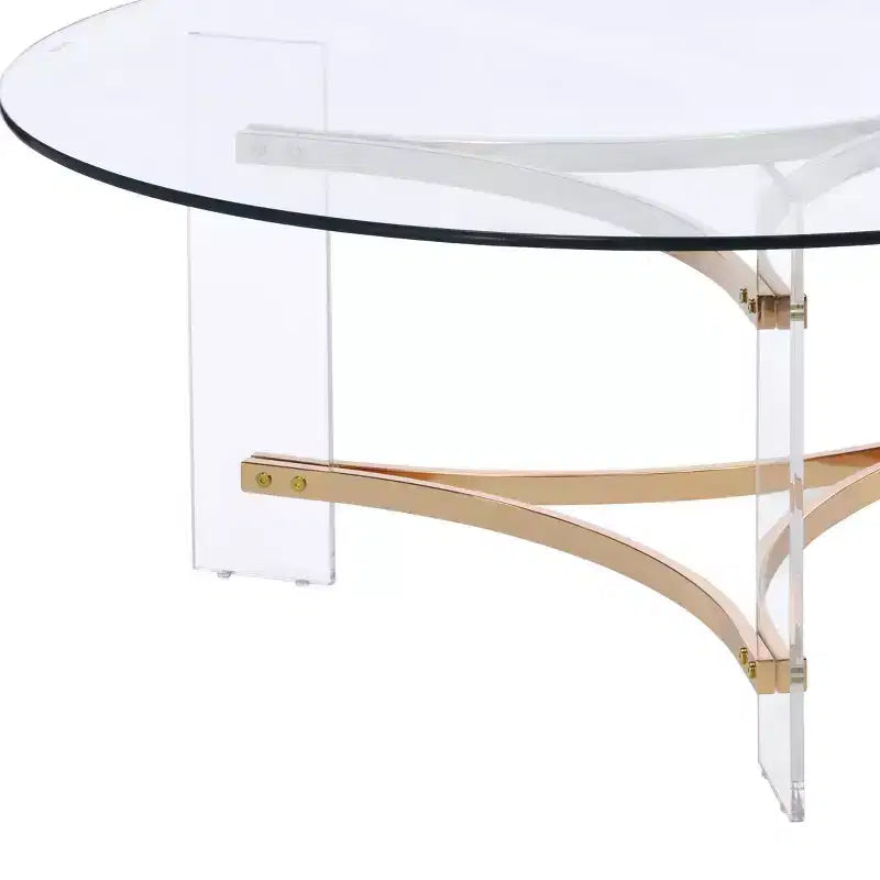 Tavolino da Caffè Sosi con Finitura Dorata da 41" - Acme Furniture: Piano Rotondo Moderno in Vetro Temperato, Vano Contenitore, Struttura Verniciata a Polvere
