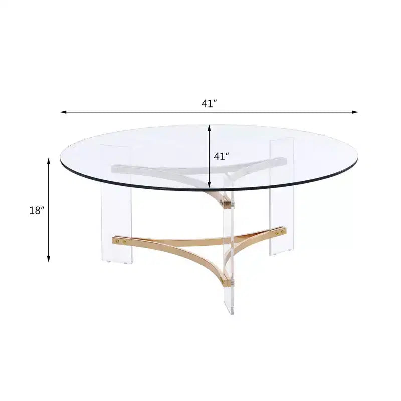 Tavolino da Caffè Sosi con Finitura Dorata da 41" - Acme Furniture: Piano Rotondo Moderno in Vetro Temperato, Vano Contenitore, Struttura Verniciata a Polvere