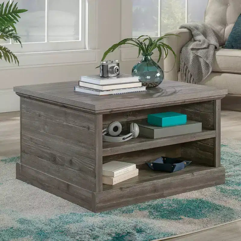 Sauder Aspen Post Tavolino da Salotto Quadrato Pebble Pine: Stile Rustico, MDF con Accessori in Metallo, Conforme agli Standard CPSC