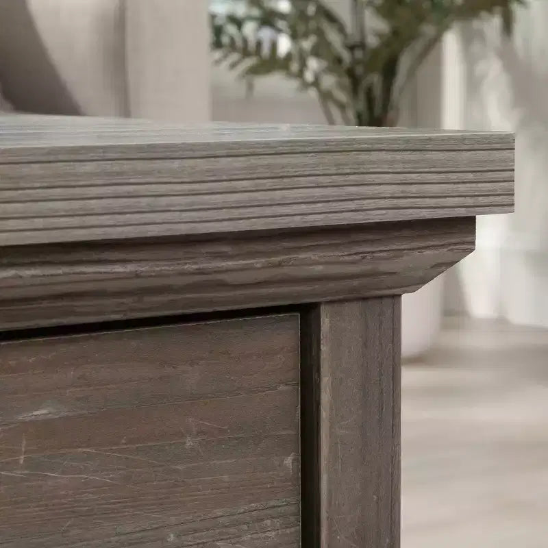 Sauder Aspen Post Tavolino da Salotto Quadrato Pebble Pine: Stile Rustico, MDF con Accessori in Metallo, Conforme agli Standard CPSC