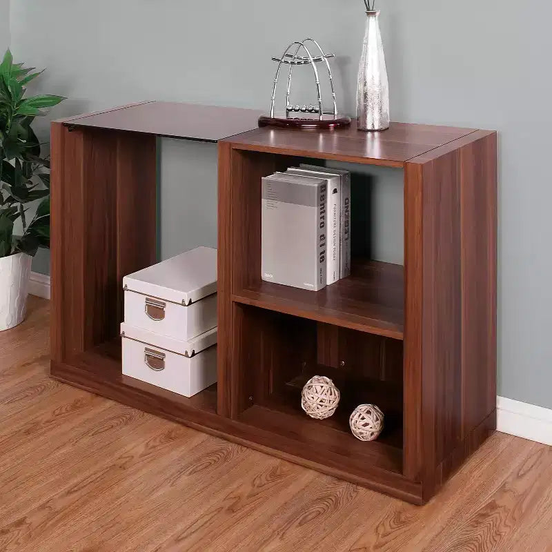 Consolle con inserto in vetro temperato Glena noce scuro - miBasics