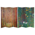 Oriental Furniture Klimt Fine Art Double Sided Room Divider Tannenwald and Farm Garden: 4-Panel, Canvas, Hardwood Frame