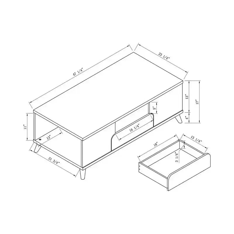 Tavolino da caffè a 1 cassetto Frelmer Rovere Bianco/Grigio Invecchiato - miBasics: Moderno di Metà Secolo, Gambe Svasate, Ripiani Fissi