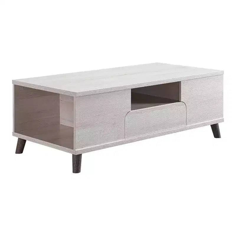 Tavolino da caffè a 1 cassetto Frelmer Rovere Bianco/Grigio Invecchiato - miBasics: Moderno di Metà Secolo, Gambe Svasate, Ripiani Fissi