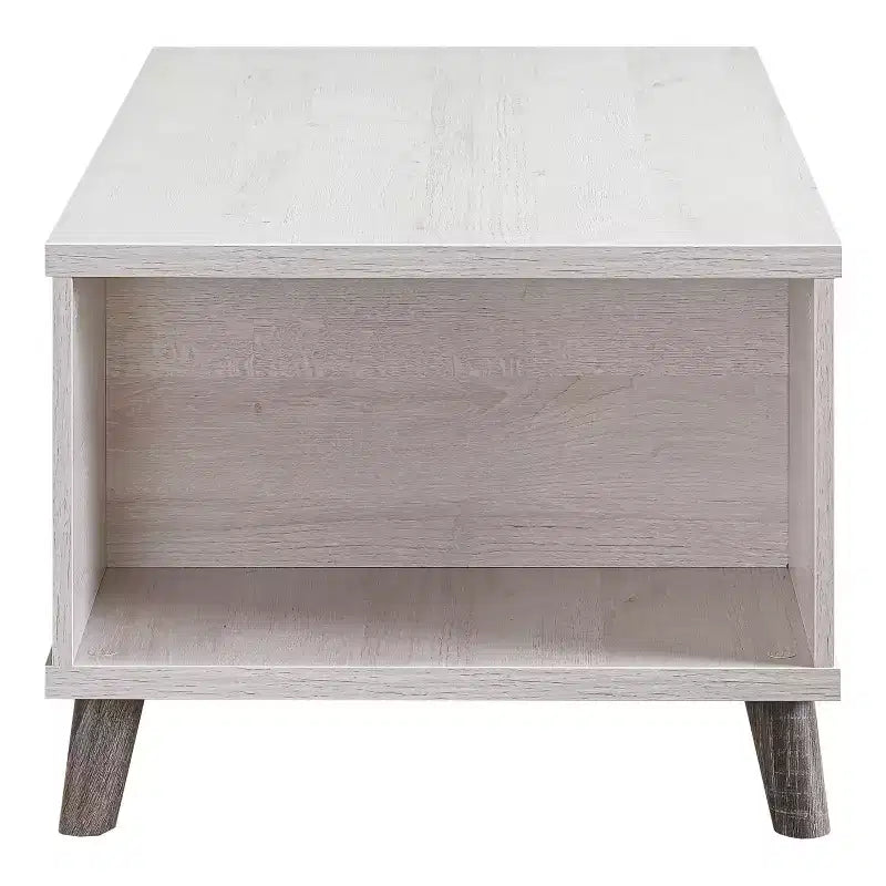 Tavolino da caffè a 1 cassetto Frelmer Rovere Bianco/Grigio Invecchiato - miBasics: Moderno di Metà Secolo, Gambe Svasate, Ripiani Fissi