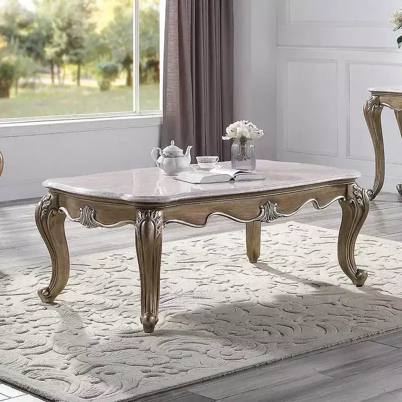 Tavolino da caffè Elozzol da 54": Gambe Queen Anne, Intagliato a conchiglia, Nessun assemblaggio - Acme Furniture