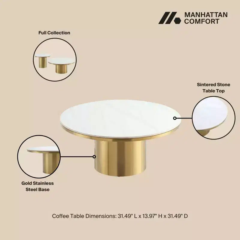 Manhattan Comfort Tavolino da caffè Glenn con piano in pietra sinterizzata, oro