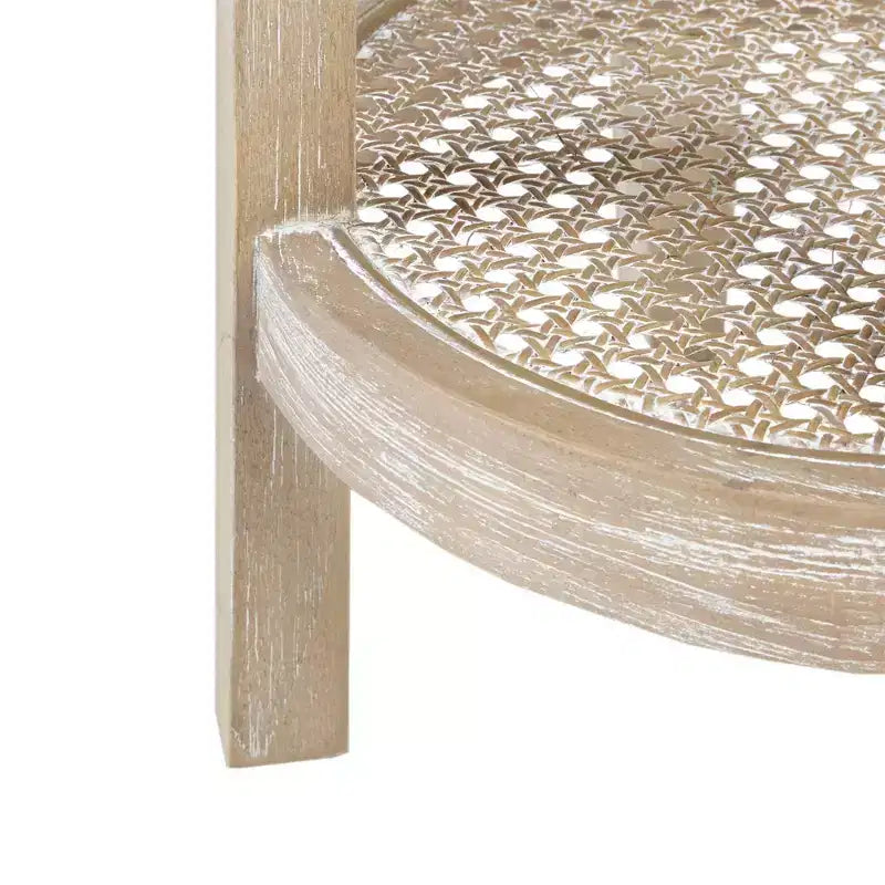 Tavolino Rotondo con Dettaglio di Colore Grano - Impiallacciatura in frassino, Ripiano in rattan, 71 cm di Altezza
