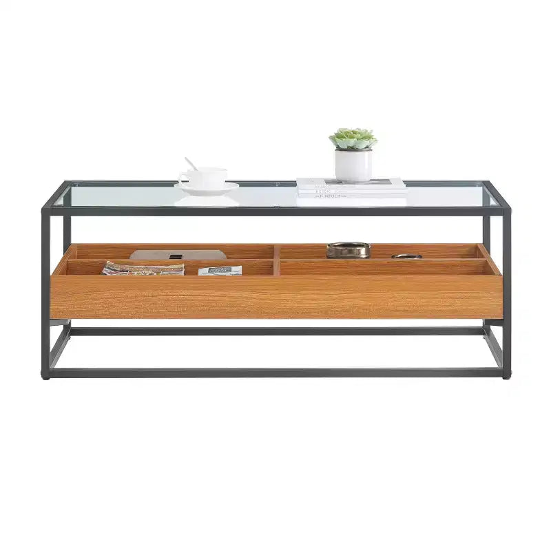 Saarinen Tavolino da caffè con ripiano in vetro Rovere dorato - Danya B.: Stile scandinavo contemporaneo, Ripiani aperti, Contenitore, Finitura opaca