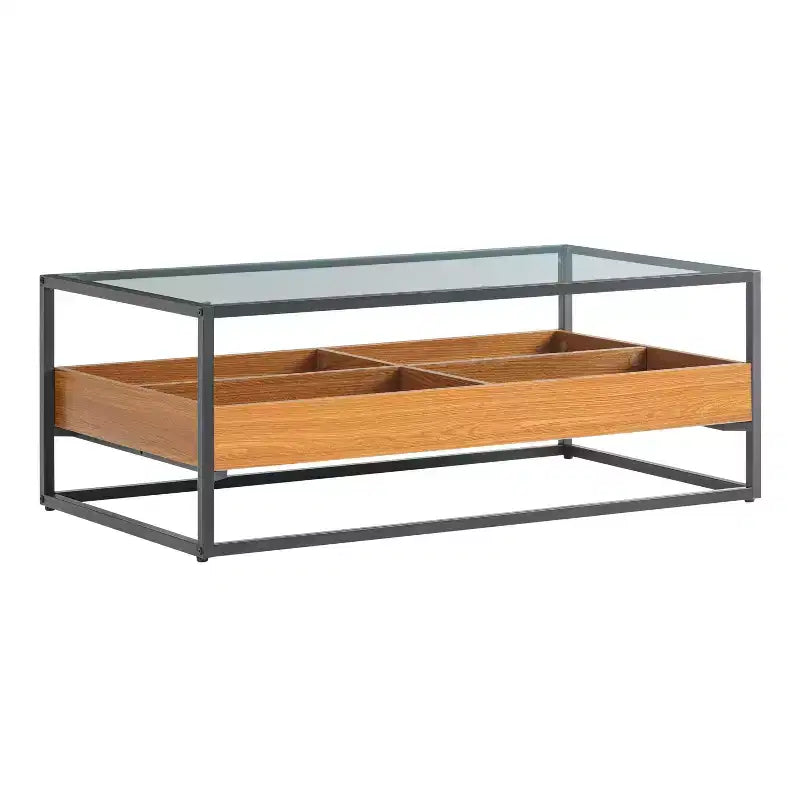 Saarinen Tavolino da caffè con ripiano in vetro Rovere dorato - Danya B.: Stile scandinavo contemporaneo, Ripiani aperti, Contenitore, Finitura opaca