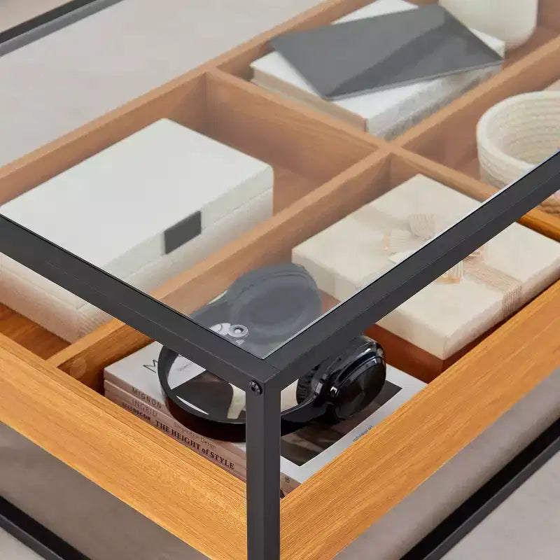 Saarinen Tavolino da caffè con ripiano in vetro Rovere dorato - Danya B.: Stile scandinavo contemporaneo, Ripiani aperti, Contenitore, Finitura opaca