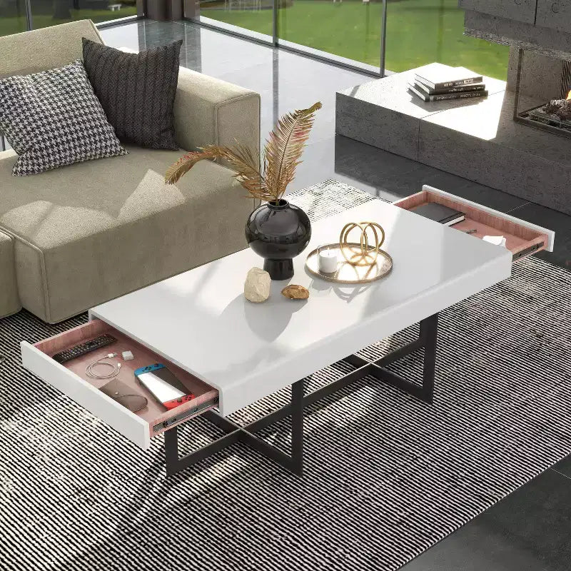 Tavolino da Caffè Rettangolare Neyo da 47,25" con Cassetti Bianco - miBasics