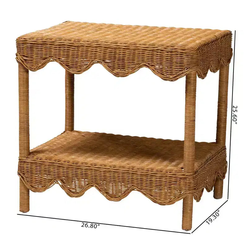 Bali & Pari Oteria Tavolino in Rattan con Bordo Ondulato Miele Chiaro