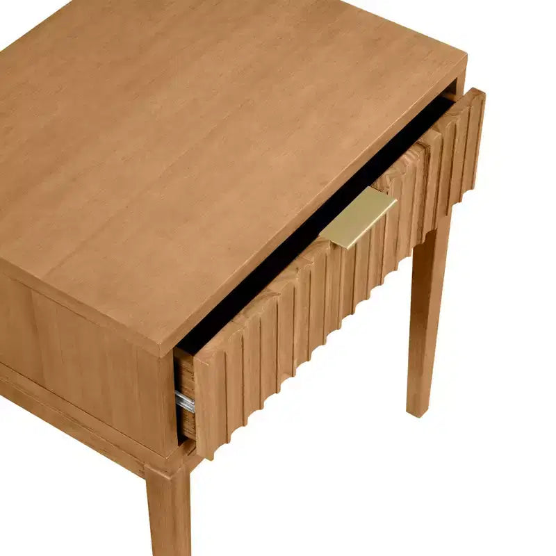 Nathan James Boho Comodino Scanalato in Legno con Cassetto Marrone: Mid-Century Moderno, Maniglia in Ottone, Gambe Affusolate