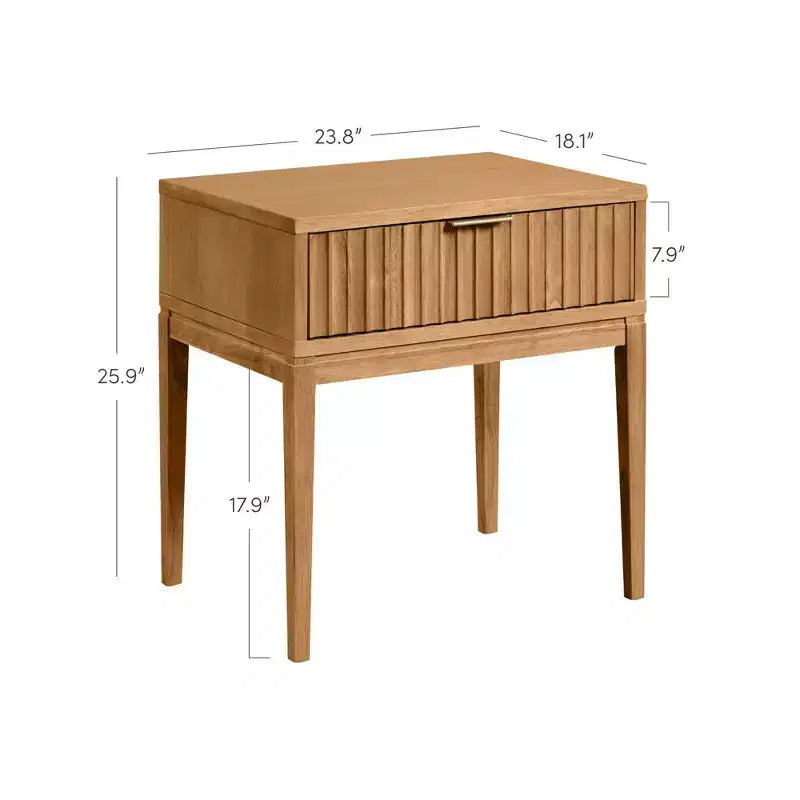 Nathan James Boho Comodino Scanalato in Legno con Cassetto Marrone: Mid-Century Moderno, Maniglia in Ottone, Gambe Affusolate