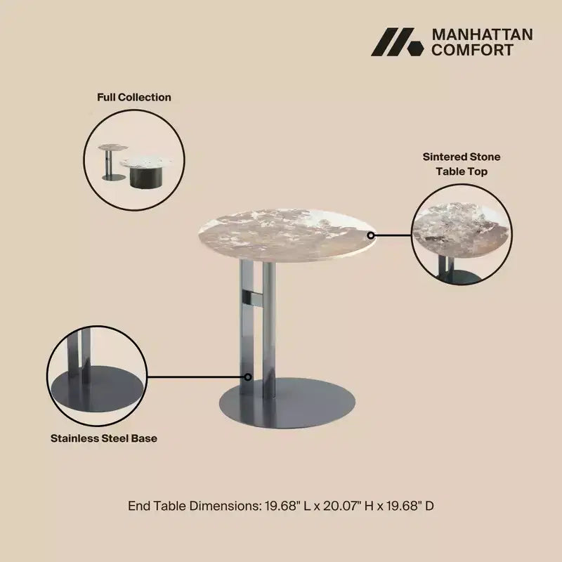 Manhattan Comfort Tavolino Alondra con piano in pietra sinterizzata nera