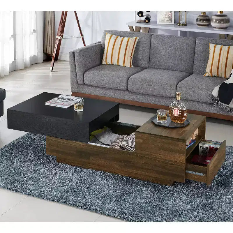 Tavolino da Caffè Croston con Vano Contenitore a Scorrimento, color Hickory Chiaro - miBasics: Design Mid-century, Piano Sollevabile, Forma Rettangolare