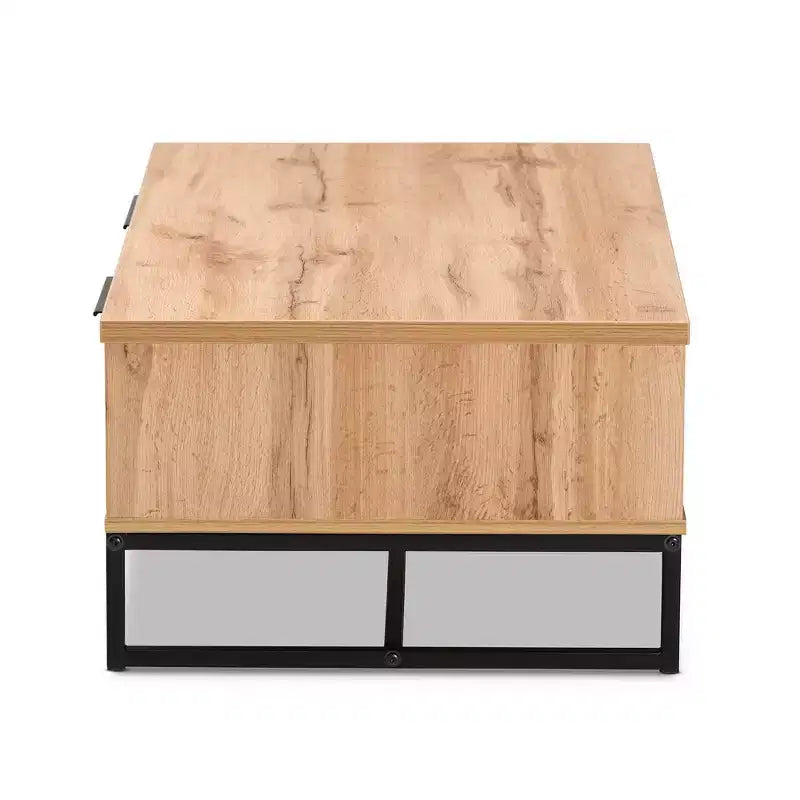 Tavolino da Salotto Franklin Wood and Metal 2 cassetti Rovere/Nero - Baxton Studio: Grande Contenitore, Design Moderno