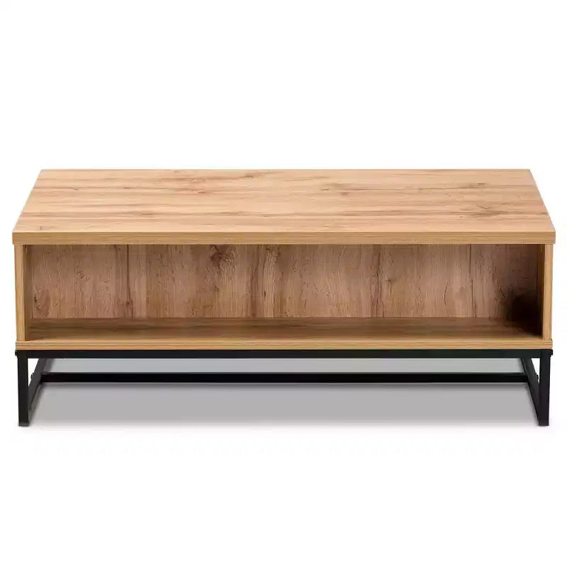 Tavolino da Salotto Franklin Wood and Metal 2 cassetti Rovere/Nero - Baxton Studio: Grande Contenitore, Design Moderno