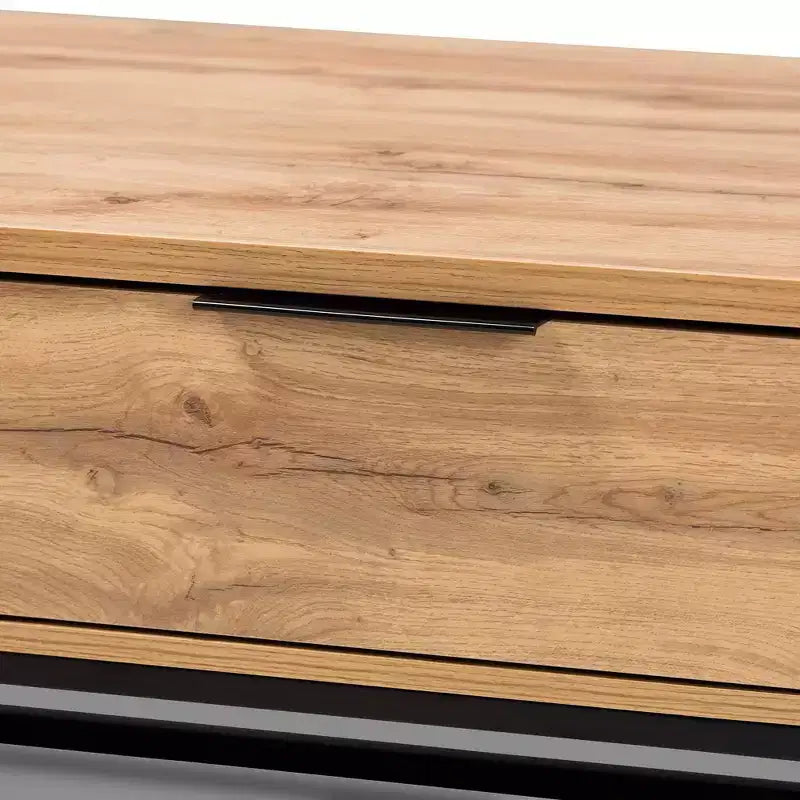 Tavolino da Salotto Franklin Wood and Metal 2 cassetti Rovere/Nero - Baxton Studio: Grande Contenitore, Design Moderno