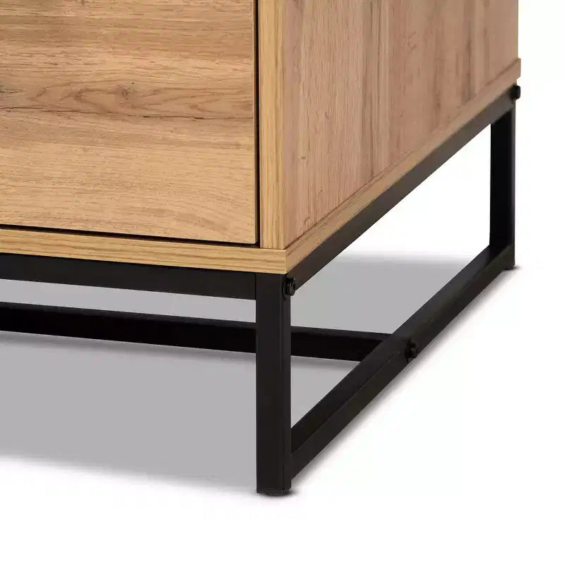 Tavolino da Salotto Franklin Wood and Metal 2 cassetti Rovere/Nero - Baxton Studio: Grande Contenitore, Design Moderno