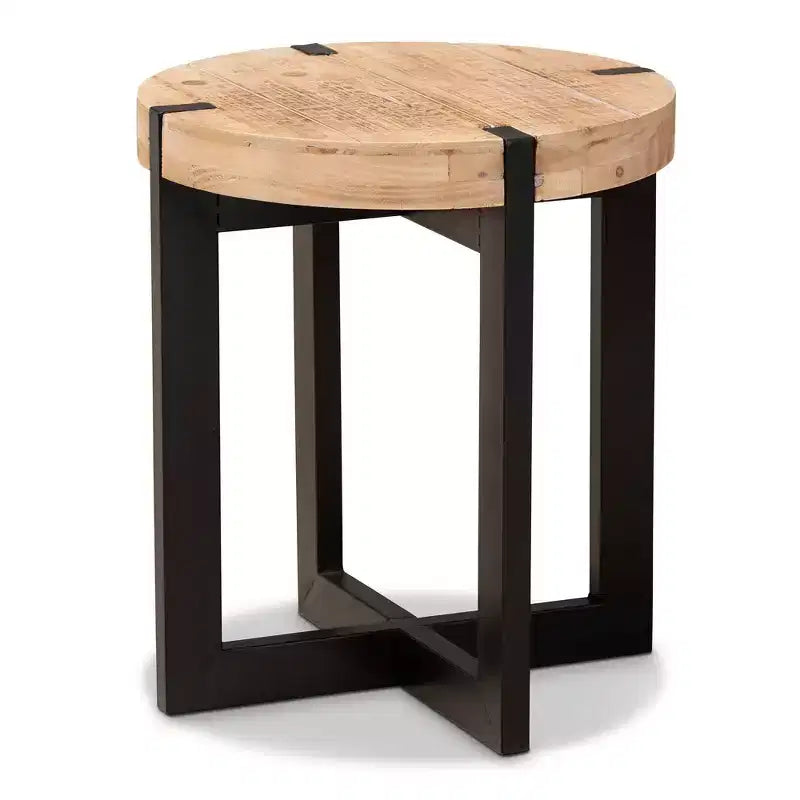 Horace Wood & Metal End Table: Circular, Industrial Design - Baxton Studio