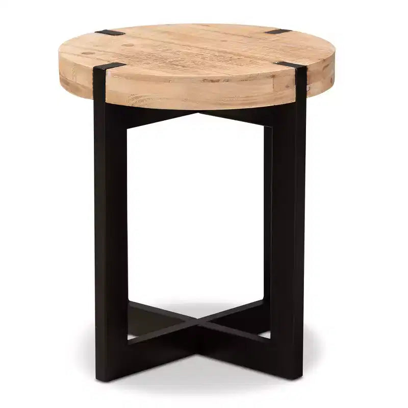 Tavolino Horace in legno e metallo: circolare, design industriale - Baxton Studio