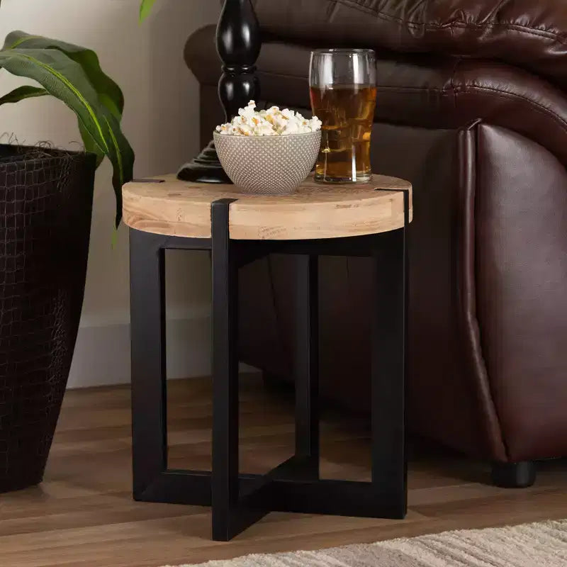 Tavolino Horace in legno e metallo: circolare, design industriale - Baxton Studio