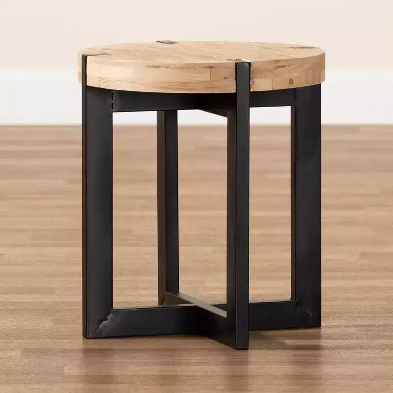 Tavolino Horace in legno e metallo: circolare, design industriale - Baxton Studio